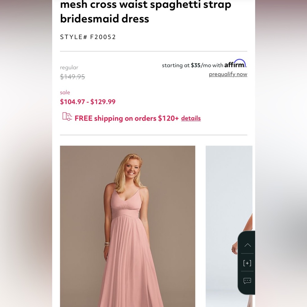 David’s Bridal Bridesmaid Dress F20052 Ballet